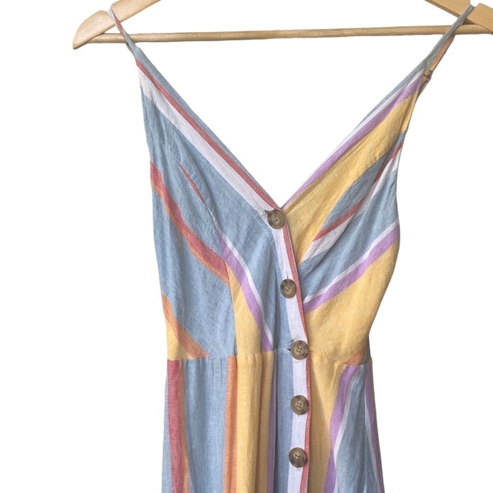 Urban Outfitters Linen Sundress XS Rainbow Colorful Button Front Beachy Vacay - Picture 6 of 12